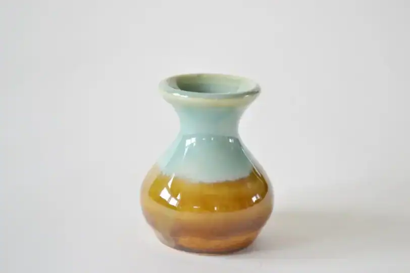 Brown Green Miniature Vase, Hand-Thrown Miniature Pottery, 1 1/2" tall - Image 2