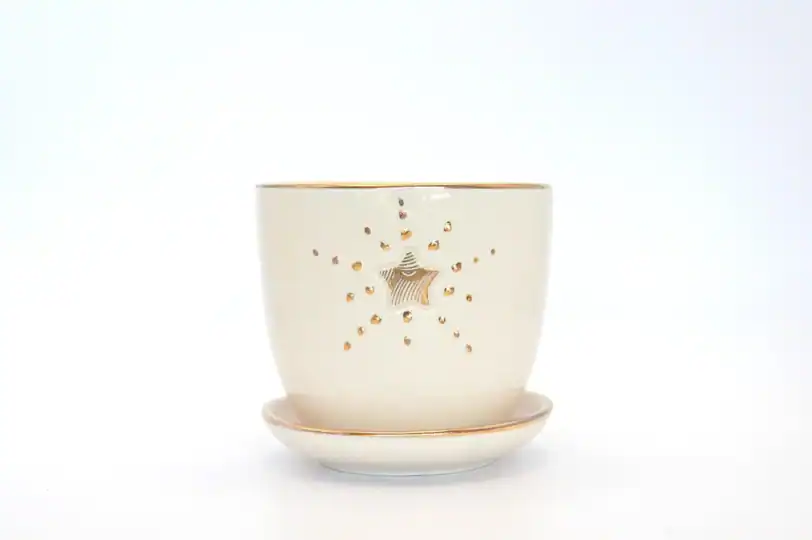 Small 22K Gold and White Planter & Flowerpot - Image 3