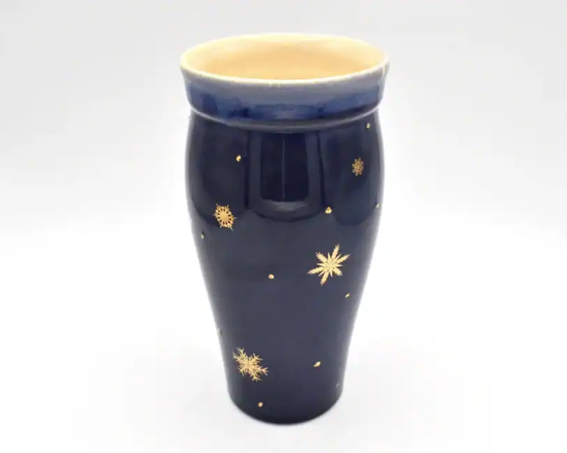 Large 24 Oz Blue Travel Mug with Gold Snowflakes - Image 4