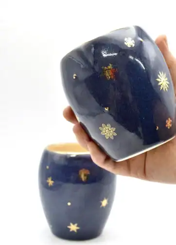 Winter Stemless Wine Glass with Gold 22K Snowflakes