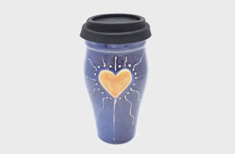 16 oz. Blue Heart Ceramic Travel Mug - Image 2