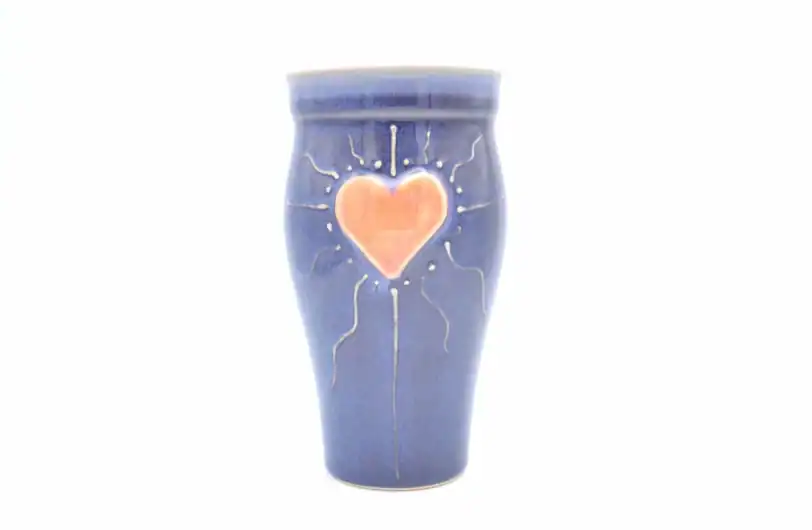 16 oz. Blue Heart Ceramic Travel Mug - Image 3