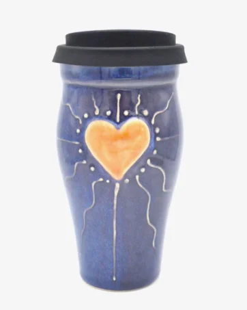 16 oz. Blue Heart Ceramic Travel Mug