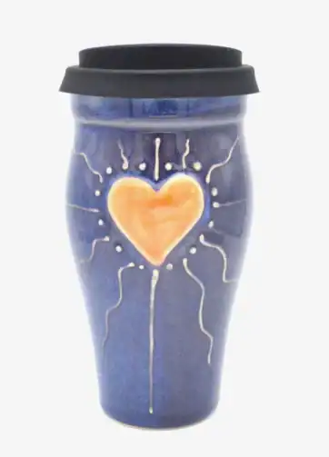 16 oz. Blue Heart Ceramic Travel Mug