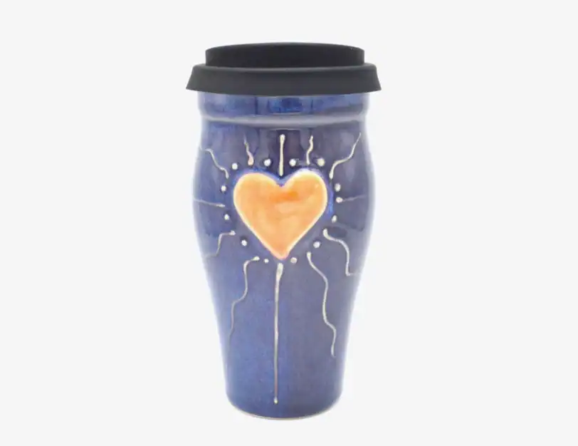 16 oz. Blue Heart Ceramic Travel Mug
