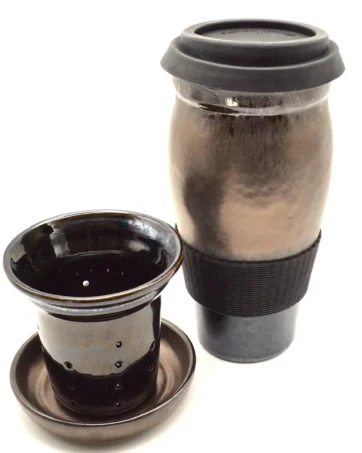 Bronze Black Glazed 14 oz Travel Mug - Large w/ Tea Infuser (24 ounces)