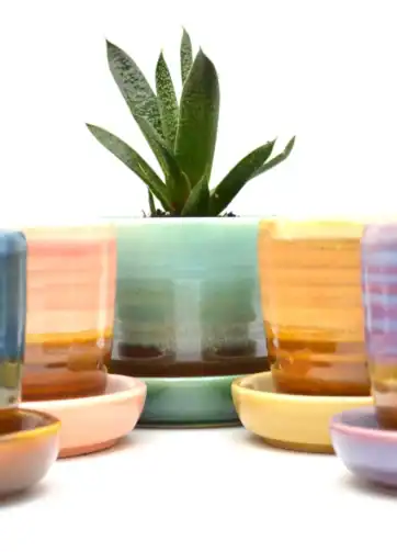 Colorful Ceramic Pottery Flowerpot with Saucer