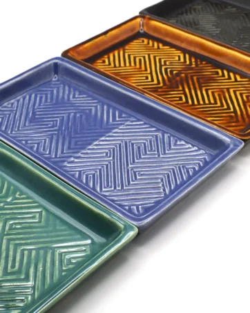 Handmade Rolling Tray, Ceramic Copitas Flight Tray - Indigo Blue