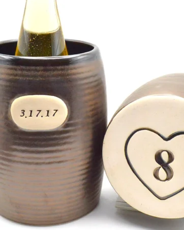 Front Engraved Bronze Pottery Wine Chiller, Personalized Wedding Anniversary Gift