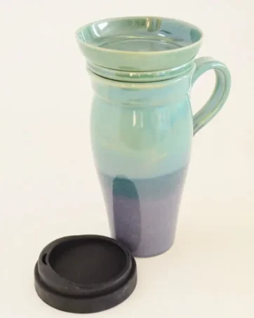 Set of Large Travel Mug with Handle and Infuser 24 oz - Blue Green