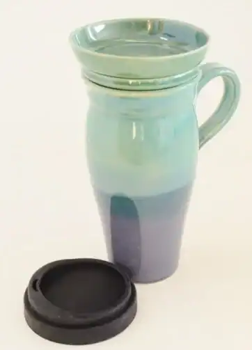 Set of Large Travel Mug with Handle and Infuser 24 oz - Blue Green