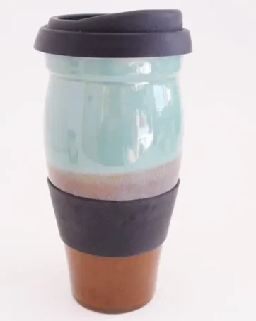Smooth Glazed 24 oz Travel Coffee Mug - Green and Brown