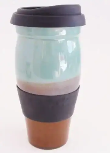 Smooth Glazed 24 oz Travel Coffee Mug - Green and Brown
