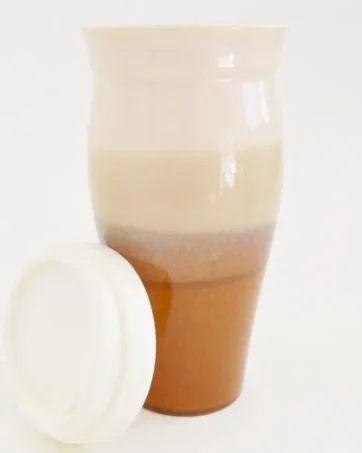 Smooth Glazed 24 oz Travel Coffee Mug - Brown and Cream
