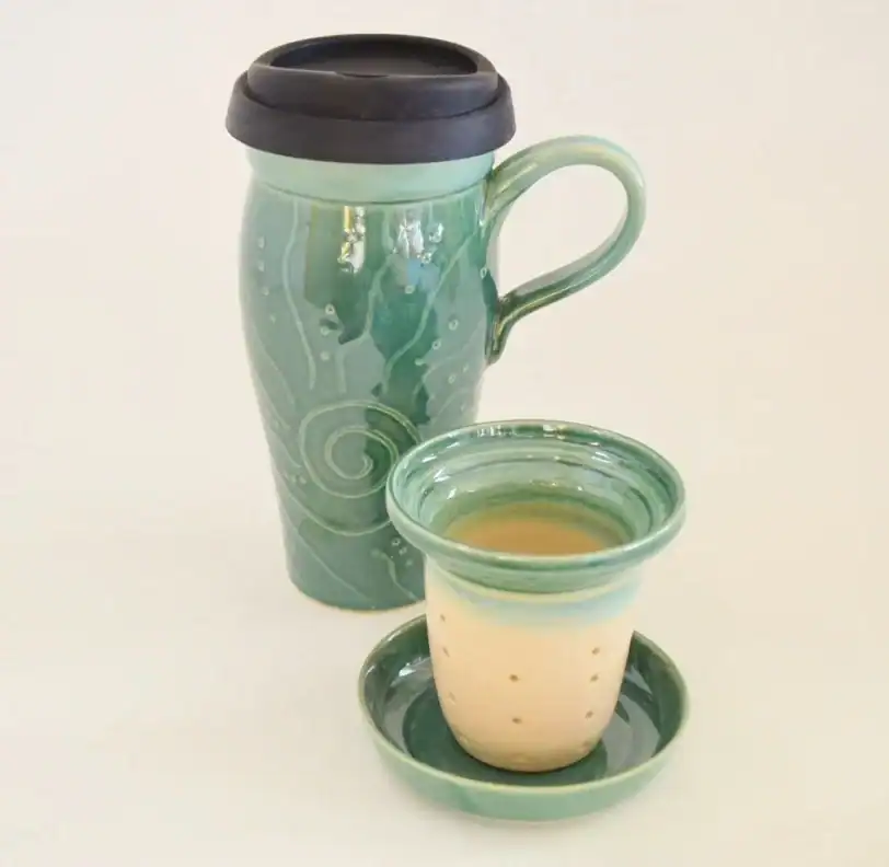 Set of Large Travel Mug with Handle and Infuser 24 oz