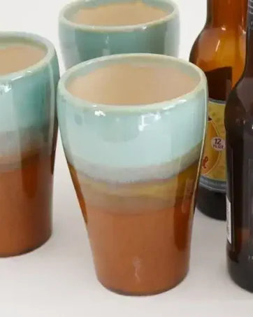 Glazed Beer Stein 16 oz Pint Glass - Green and Brown
